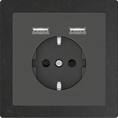 Merten D-Life outlet with double USB charger (slate polished frame, anthracite insert)